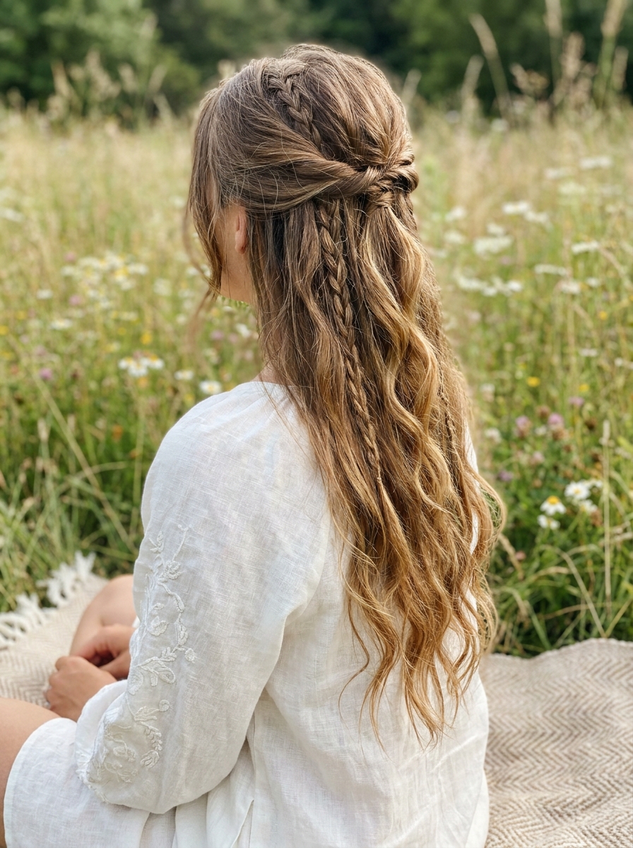 Half-Up Wellen mit Mini Braids als Festival Frisuren Inspiration 2026